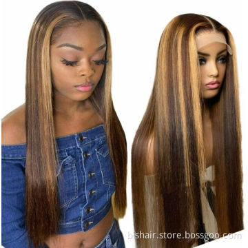 BIS Straight Lace Front Wig 4/27 Highlight Wig With 4x4 Transparent Lace Brazilian Human Hair Wigs For Black Women